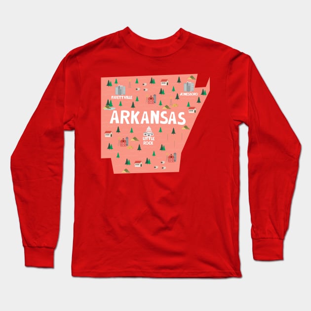 Arkansas illustrated map Long Sleeve T-Shirt by JunkyDotCom